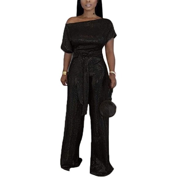 Metallic Shiny Wide Leg Jumpsuit Party Clubwear Sz 4XL - Picture 2 of 7
